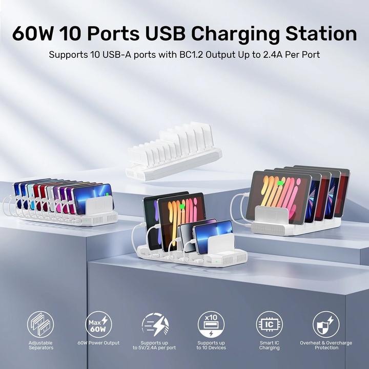 Actual product image Unitek STACJA ŁADUJĄCA 10X USB 2.4A 60W BIAŁA (60 W)