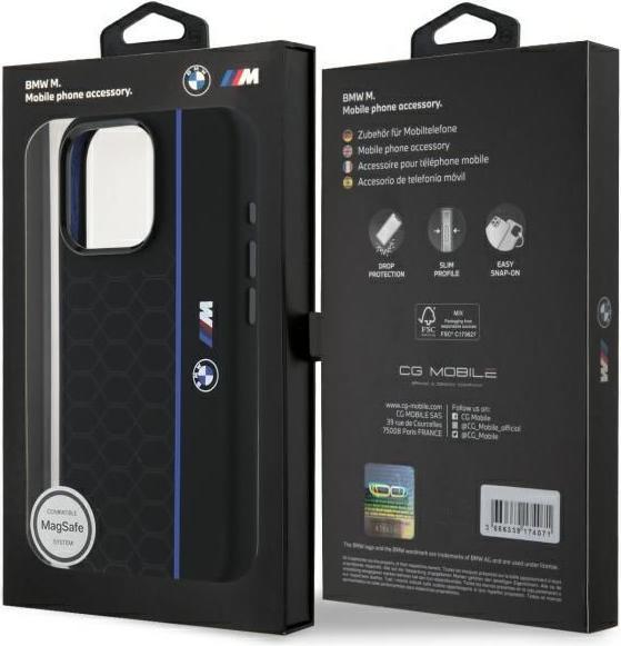 Produktbild BMW BMHMP16X23SHEB iPhone 16 Pro Max 6.9" czarny/black hardcase Silicone Hexagon Blue Line MagS (Apple iPhone 16 Pro Max)
