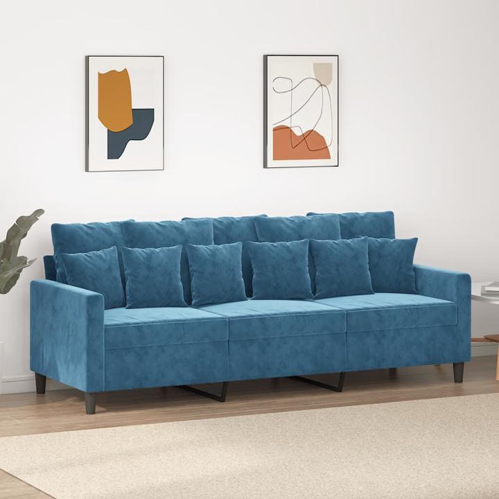 Actual product image VidaXL 3-seater sofa blue 180 cm velvet,Colour: Blue,Material: Velvet (3-seater)