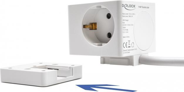Productafbeelding Delock Stopcontactkubus met verlengkabel 3-voudig met kinderslot en USB-oplader 1,5m kabel (3 x, CEE 7/3, 1.50 m)