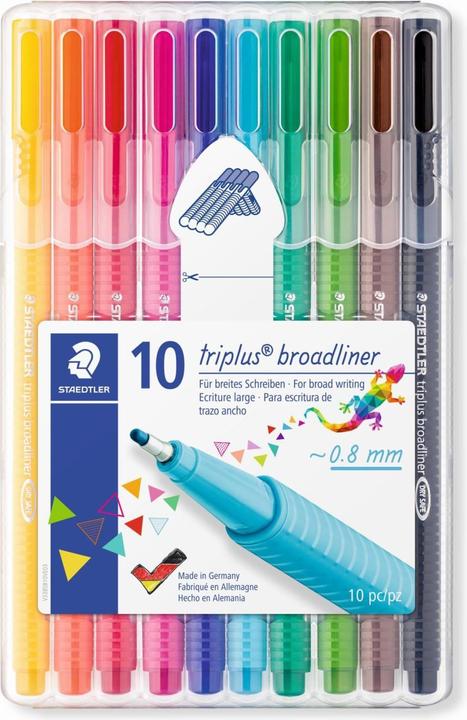 Image du produit Staedtler 338 Boîte de 10 Broadliner triplus (Multicolore, 10 x)