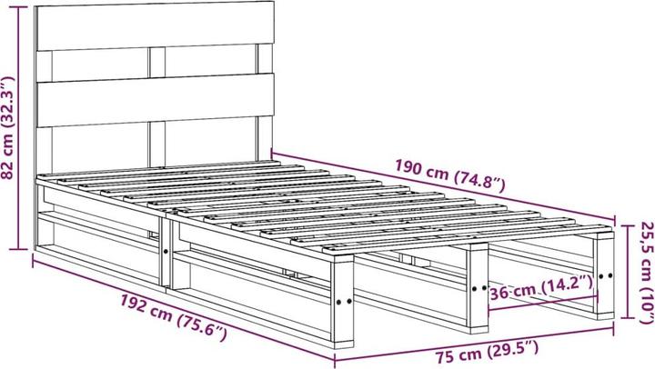 Produktbild VidaXL Massivholzbett Holzbett Bett Palettenbett mit Kopfteil 120x190cm Kiefer (120 x 190 cm)