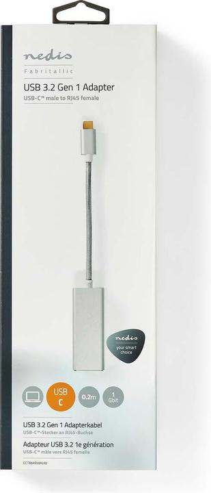Produktbild Nedis USB-Adapter- USB 3.2 Gen 1- USB-Typ-C Stecker- RJ45 Buchse- Vergoldet- 0.20 m (USB-C, RJ45 (1x))