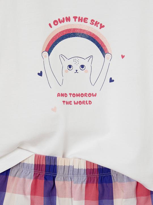 Vertbaudet Mädchen Sommer-Schlafanzug mit Katze und Popeline-Shorts