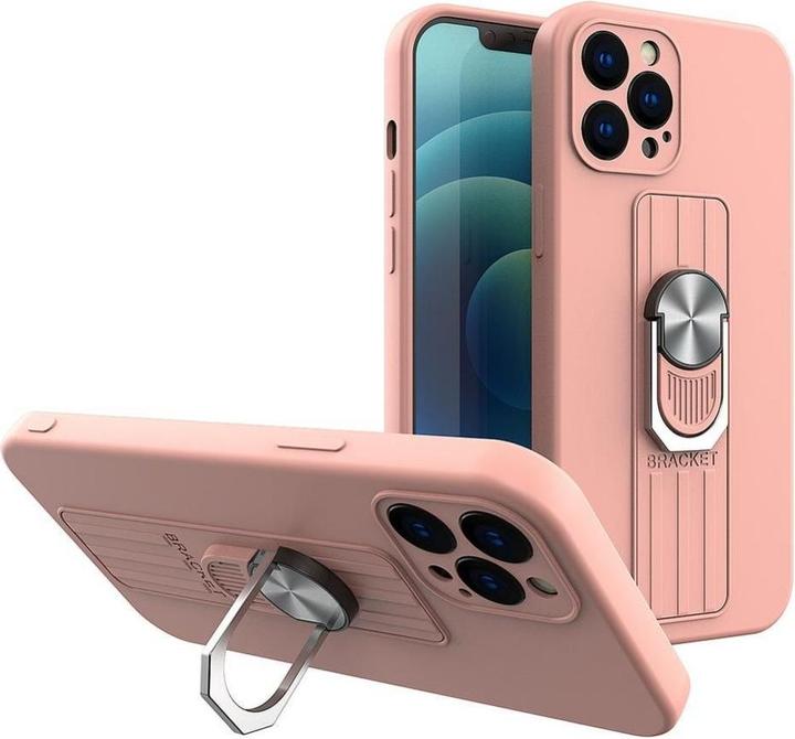 Image du produit Hurtel Ring Case étui en silicone avec prise pour les doigts et support pour iPhone 12 Pro rose (Apple iPhone 12 Pro)