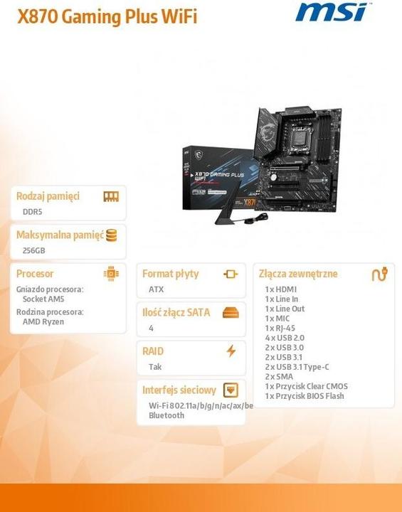 Produktbild MSI X870 GAMING PLUS WiFi (AM5, AMD X870, ATX)