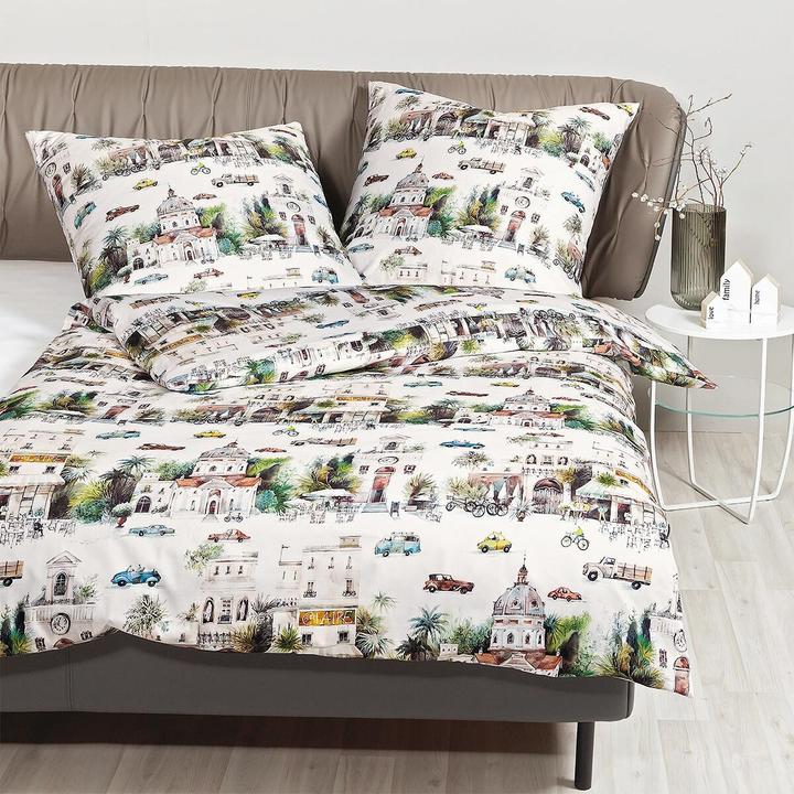 Produktbild Janine Mako-Satin Bettwäsche modern art S 42116 grün naturell (Bettwäsche Set, 135x200 cm + 80x80 cm)