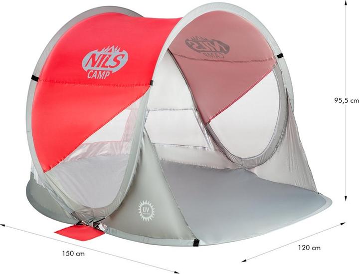 Produktbild Nils Zusammenklappbares Strandzelt NC3142 rot-grau (Strandzelt + Strandmuschel, 1 kg)