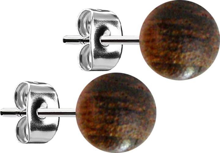 Star Piercing Ohrstecker silber Kugel aus Teakholz (Organisch, ohne Messing, Chirurgenstahl 316L)