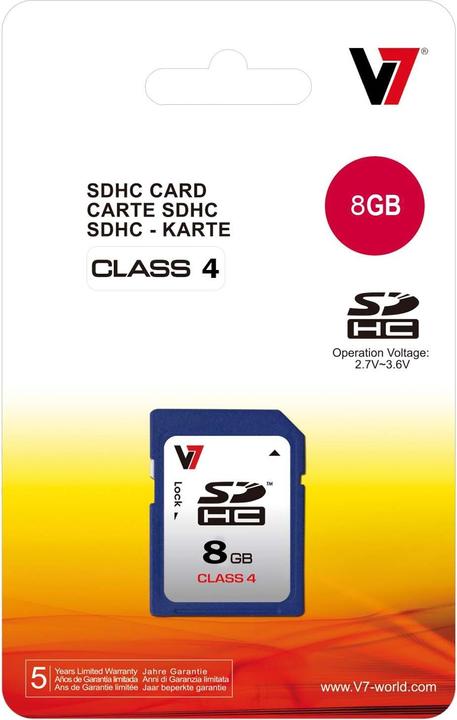 Immagine prodotto V7 Scheda Sd 8gb Sdhc Cl4 (8 GB, SDHC)