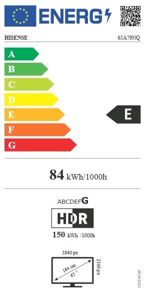 Etichetta energetica Hisense TV 65A79NQ Smart TV 65 Pollici 4K (65", QLED, 4K)