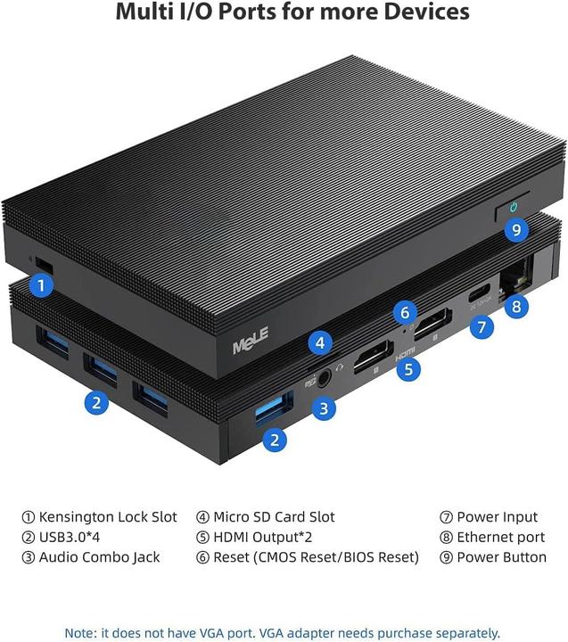 Image du produit Mele Lüfterloser Mini PC Quieter2Q mit Windows 11 Pro (4 Go)