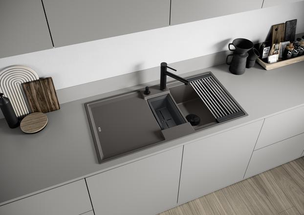 Actual product image Blanco ADIRA 6 S | SILGRANIT black | installation type: installation from above | reversible | with remote (Fitted sink, 100 cm, 50 cm)