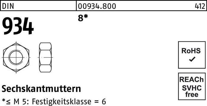 Productafbeelding Zeskantmoer DIN 934 M 8 8 (M8)