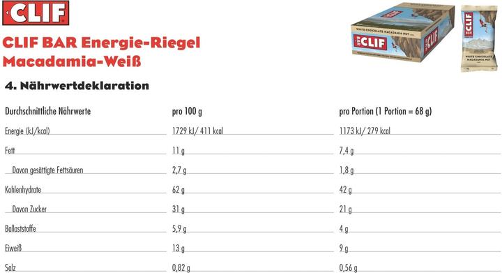 Image du produit Clif Bar Noix de macadamia au chocolat blanc (Macadamia, Chocolat blanc, 1 pcs, 68 g)