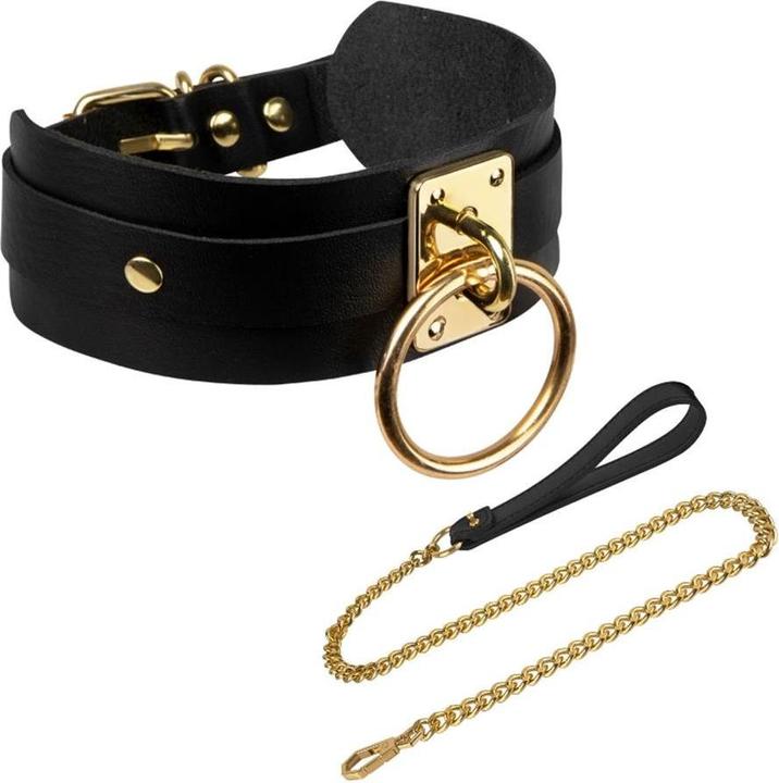 Kinky Diva o-ring collar + leash black/gold