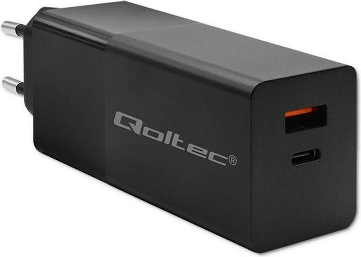 Qoltec Ładowarka GaN POWER PRO | 1xUSB-C | 1xUSB | 100W | 5-20V | 1.5-3.35A | PD | Czarna (100 W)