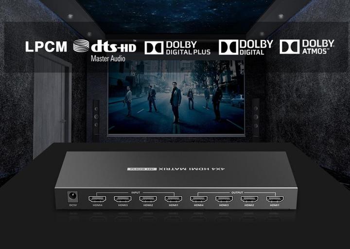 Produktbild Techly EFB HDMI Matrix Switch 4IN-4OUT 4K60 Bandbreite 600MHz IR Fernbedienung