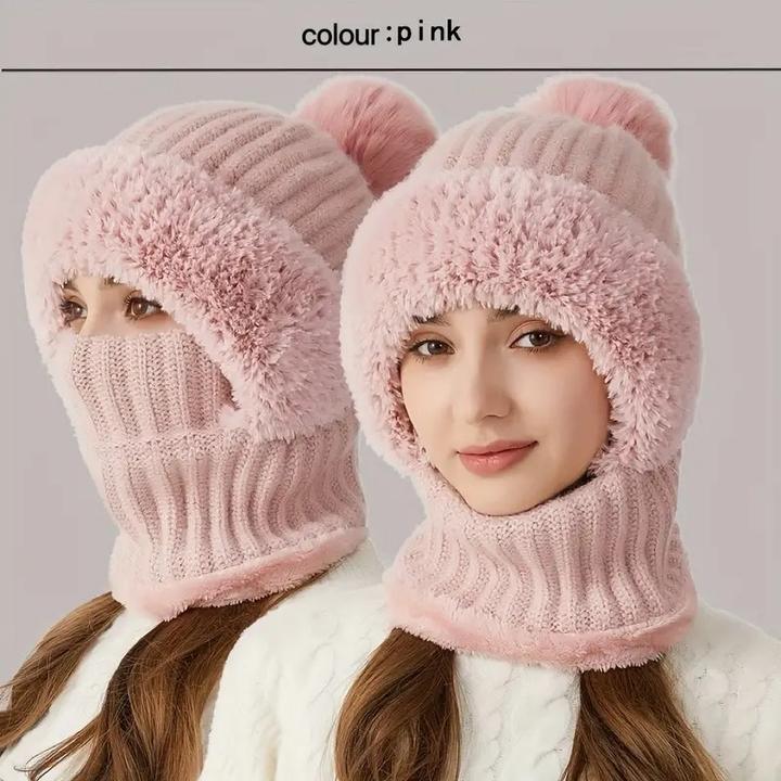 Swissdetector Winter Strickmütze Multifunktional - dick mit Ohrenklappen - Rosa