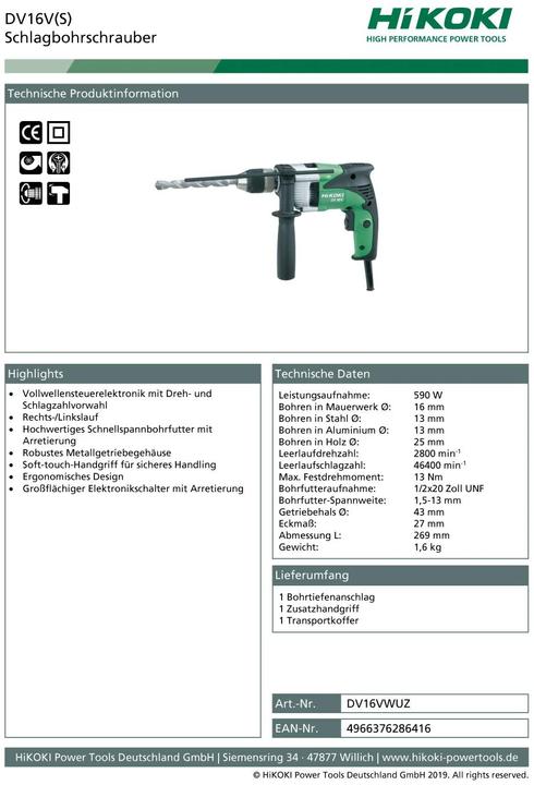Actual product image Hikoki Impact drill (Electrical connection)