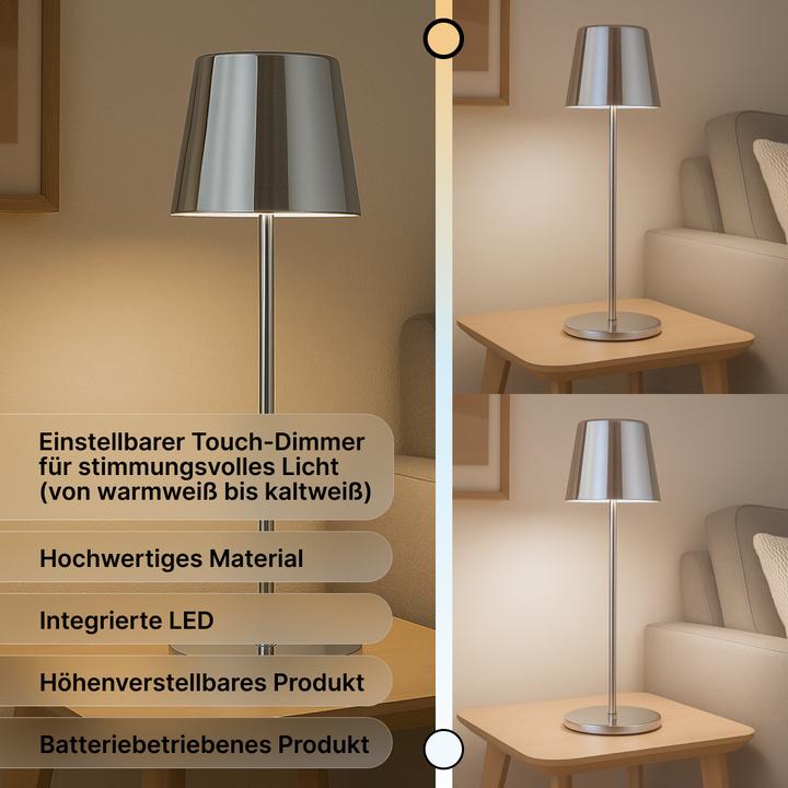 Produktbild Brilliant Akku Tischlampe, 37cm, 300 lm, 3000-6500 K, dimmbar, alu gebürstet (300 lm)