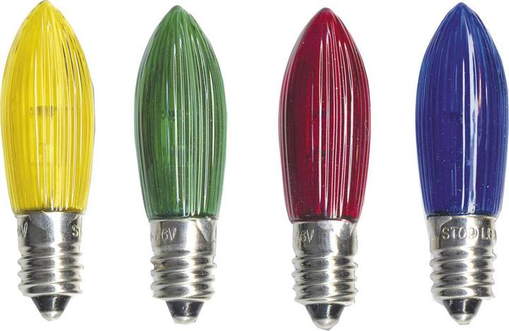 Produktbild Scharnberger+Hasenbein LED-Univers. Top-Riffelkerze m. Strombr. 13,5x45mm E10,10-55V,0,1W,4erBlist gelb,grün,rot,blau (4 x)
