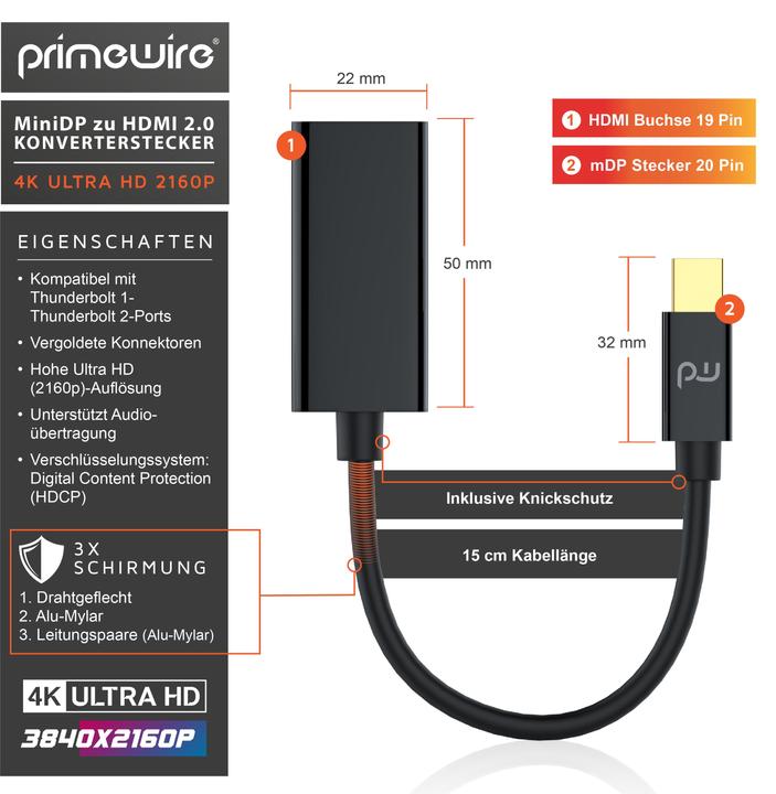 Produktbild Primewire Mini Display Port – HDMI (0.10 m, DisplayPort, HDMI)