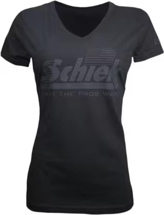 Actual product image Schiek Damen USA Flagge "Black Out" V-Ausschnitt 100% Baumwolle T-Shirt (XS, S)