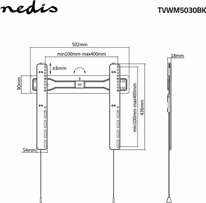 Immagine prodotto Nedis TVWM5030BK - 81,3 cm (32 pollici) - 139,7 cm (55 pollici) - 100 x 100 mm - 400 x 300 m (Muro, 55", 35 kg)