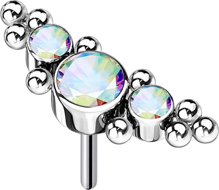 Actual product image Star Piercing Threadless silver centre with beads and three multicolour crystals (Titanium G23, without brass)