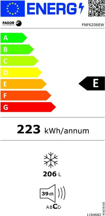 Energie-Label Fagor FNF6206EW (Freistehend, 206 l)