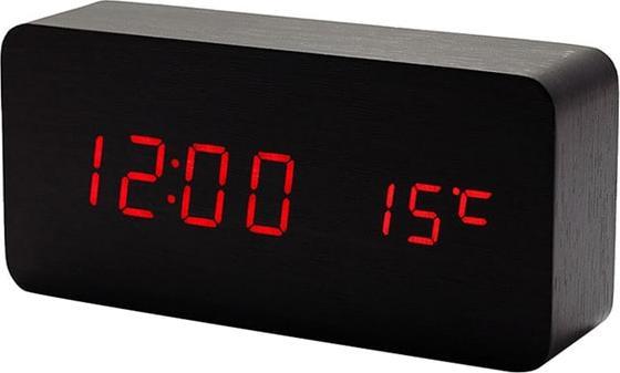 Produktbild JTI Digitaler LED-Wecker im Holzdesign - Schwarz / Rot
