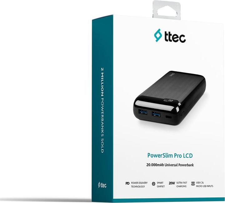 Image du produit Ttec T-Tec Power PowerSlim Pro LCD PD 20 000 mAh (20000 mAh, 20 W, 74 Wh)