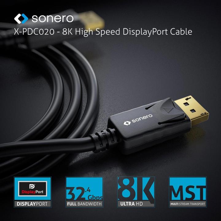 Immagine prodotto Sonero Cavo 8K Displayport 1.4 maschio <->, 8K/60Hz, 3 m (3 m, DisplayPort)
