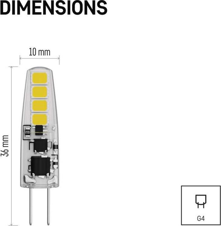 Etichetta energetica Emos Lampada LED JC classica / G4 / 1,9 W (21 W) / 200 lm / Bianco caldo (G4, 2 W, 200 lm, 1 x, F)
