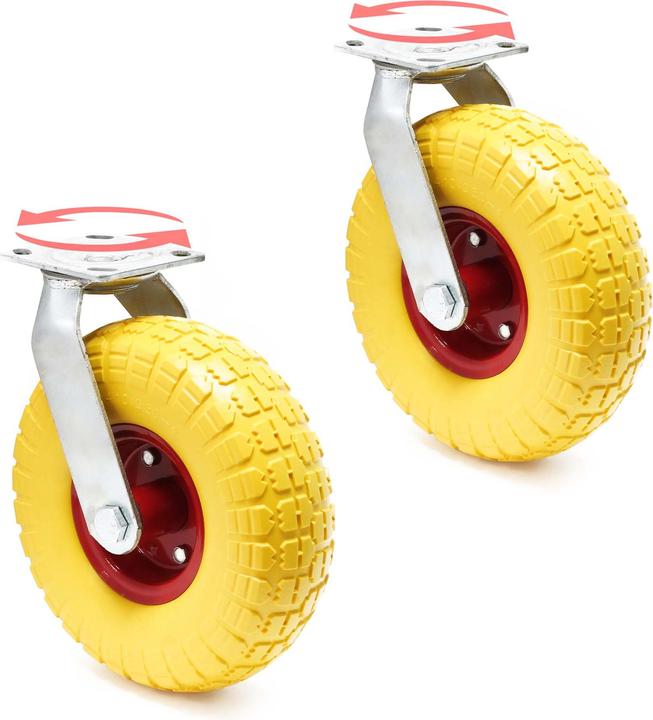 Produktbild Wiltec Lenkrolle Set 2x Metallfelgen pannensicher gelb Transportrolle 150kg Halterung