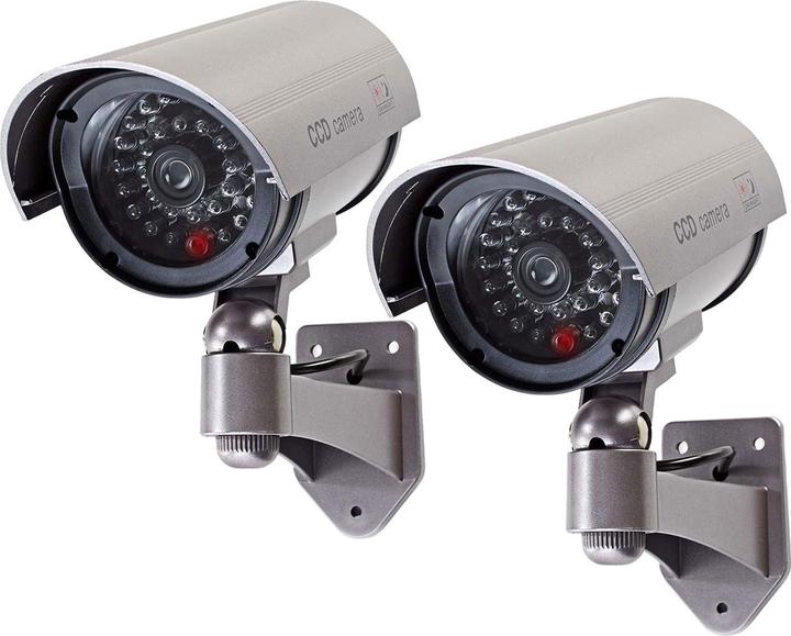 Casativo 2er-Set Dummy Überwachungskamera mit Signal LED, grau, Kamera-Attrappe