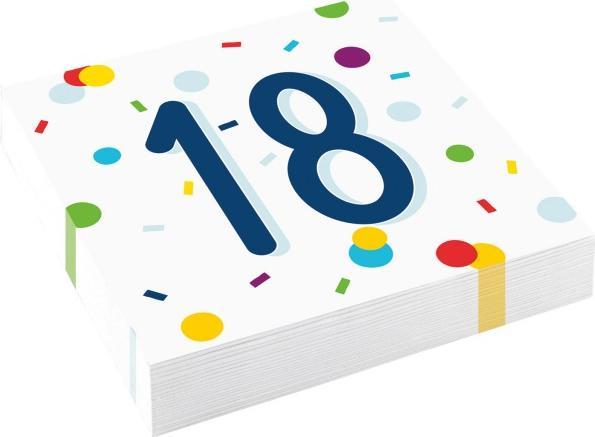 Magni 9906760 - Servietten Konfetti 18 Birthday, 20 Stück, 33 x 33 cm, Mundtuch, Tischdekoration, G (1 x, 33 x 33 cm)