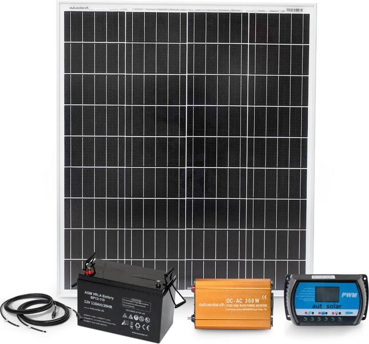 Actual product image Autosolar Solar system 100W with 110Ah AGM battery and 300W inverter (100 W)