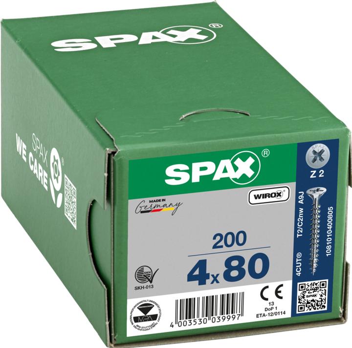 Produktbild Spax Schraube R 88094 Senkkopf m.Spitze/Kreuzschl.-PZ 4 x 80/50-Z Stahl galvanisch verzinkt WIROX (200 Schrauben pro Stück)