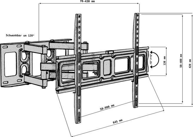 Produktbild Swisshandel24 TV-Wandhalterung, Monitor-Halter, kaltgewalzt neigbar schwenkbar ausziehbar 32-65 Zoll Vesa bis 600m (Wand, 65", 50 kg)