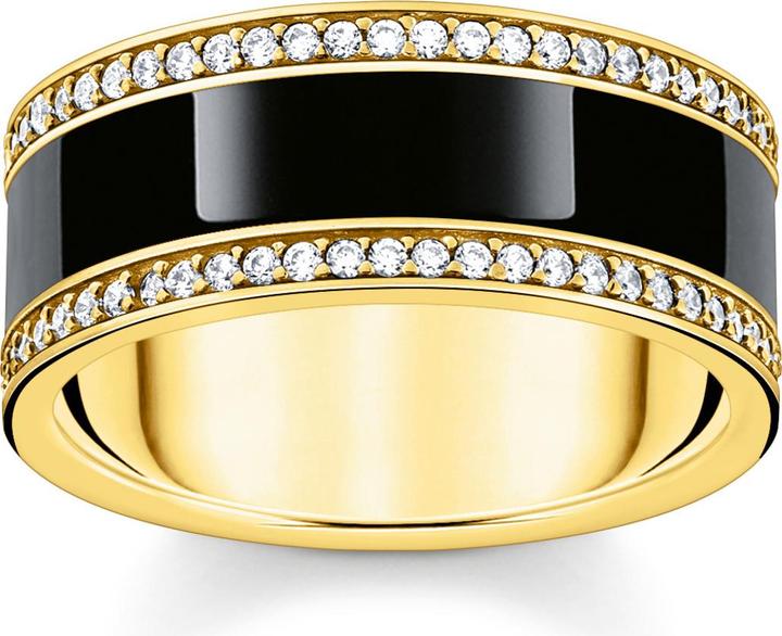 Thomas Sabo Bandring mit schwarzer Kaltemaille und weissen Steinen vergoldet