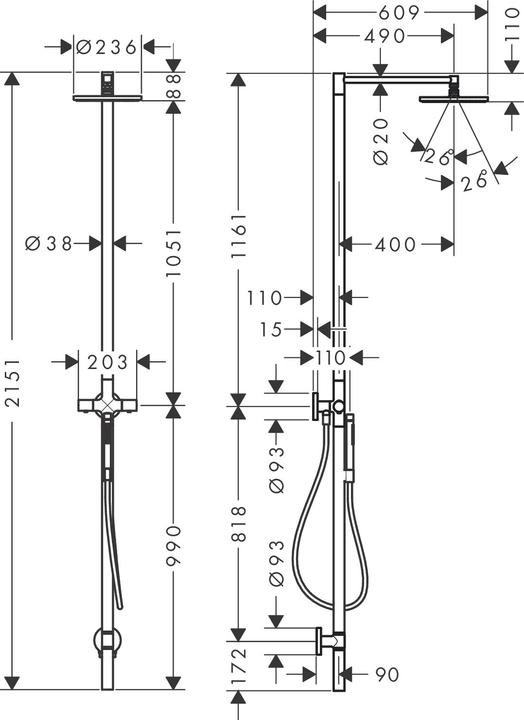 Produktbild hansgrohe AXOR Starck Duschsäulen Set, Kopfbrause 240 1jet, mit Thermostat, Aufputzmontage