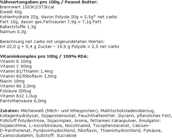 Nährwerte und Zutaten Body Attack Carb Control (15x100g Riegel) (Stracciatella, 15 Stk., 1500 g)