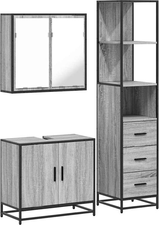 Produktbild VidaXL 3-tlg. Badmöbel-Set Grau Sonoma Holzwerkstoff Badezimmermöbel-Set