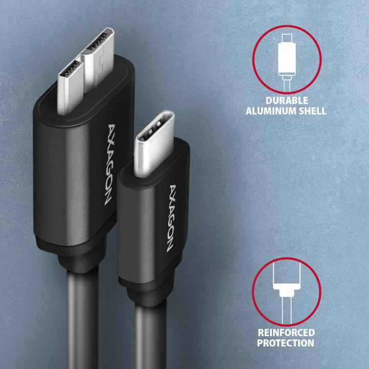 Image du produit Axagon BUMM3-CM10AB Câble Micro-B USB vers USB-C 3.2 Gen 1 (1 m, USB 3.2 Gen 1, 5 W)