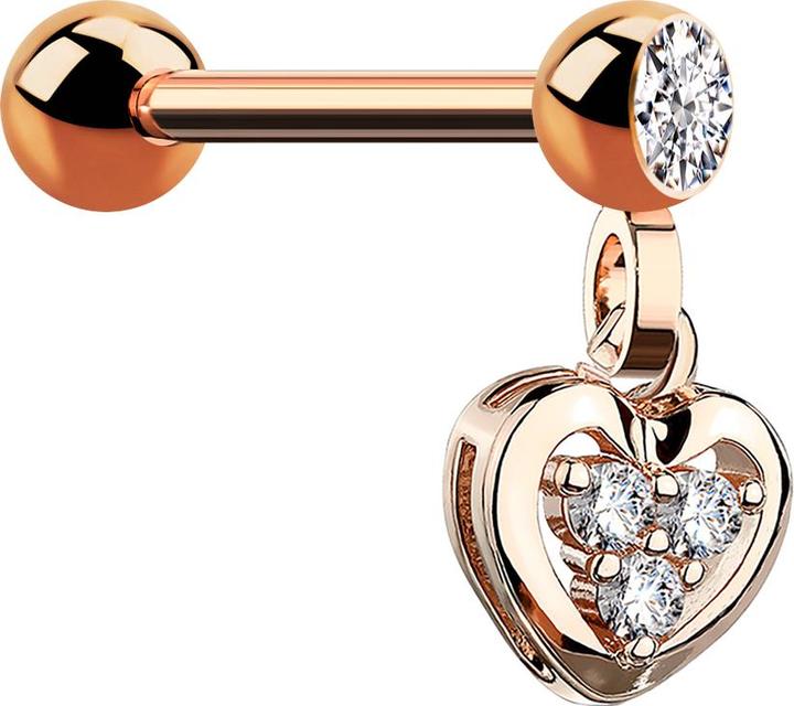 Star Piercing Micro Barbell rosegold mit Anhänger Herz und Kristall (Chirurgenstahl 316L, Messing)