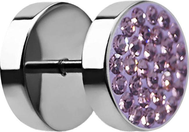 Star Piercing Fake Plug mit Kristall violett (ohne Messing, Chirurgenstahl 316L)