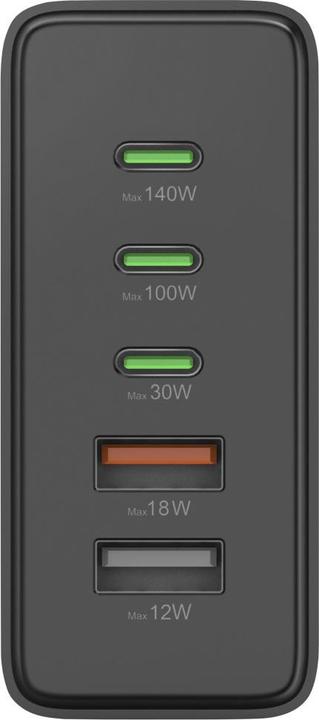 Immagine prodotto Hama Stazione di ricarica 5 porte, GaN, caricatore rapido, 3xUSB-C, 2xUSB-A, PD, 140 W, SW (140 W)