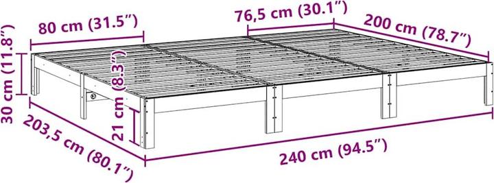 Produktbild VidaXL Familienbett ohne Matratze Weiss 240x200 cm Massivholz Kiefer Bett (240 x 200 cm)
